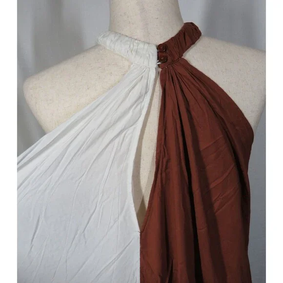 Anthropologie Let Me Be Colorblock Flowy Halter Maxi Dress Size Medium - Picture 3 of 13